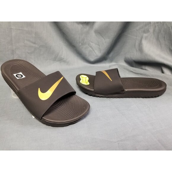Nike Kids Kawa Slide (GS/PS) Sandals Slides Black Gold Size 2Y NEW WITH TAGS! - Picture 1 of 11